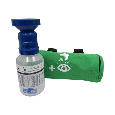 Green Velcro Belt Bag Including 1 x PH Nuetral Eyewash Bottle 200ml