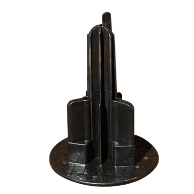 Black metal stand supported by a recycled plastic base, created by Accumax Global.