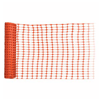 Orange safety netting labeled as Barrier Mesh displayed against a white background.
