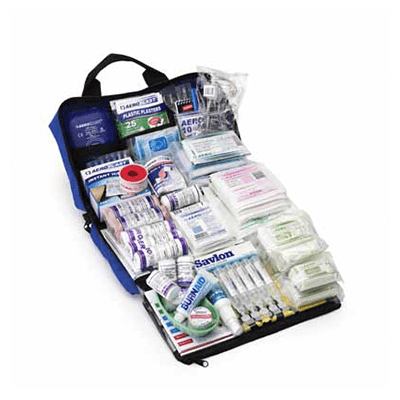 Emergency first aid kit bag designed for up to 100 persons, branded by Accumax Global, ensuring preparedness for medical needs.