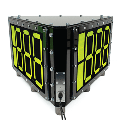 A large-display digital clock alongside a Bolt-on LED Triangle ID Sign and ID Panels for enhanced visibility.