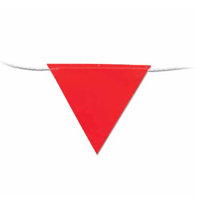 A red triangle flag on a white background, representing Accumax Global's Red Flag Bunting.