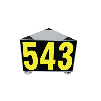A Magnet Mount Triangle ID Sign featuring a black and yellow design with the number 543 prominently displayed.