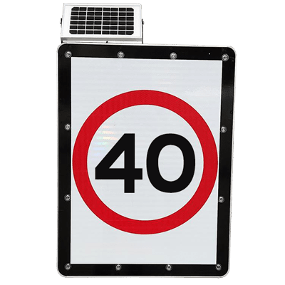 800 x 600mm Speed (40) Solar Traffic Sign, with Flashing LED Lights – Aluminium & 3M Reflective – C/W Strut